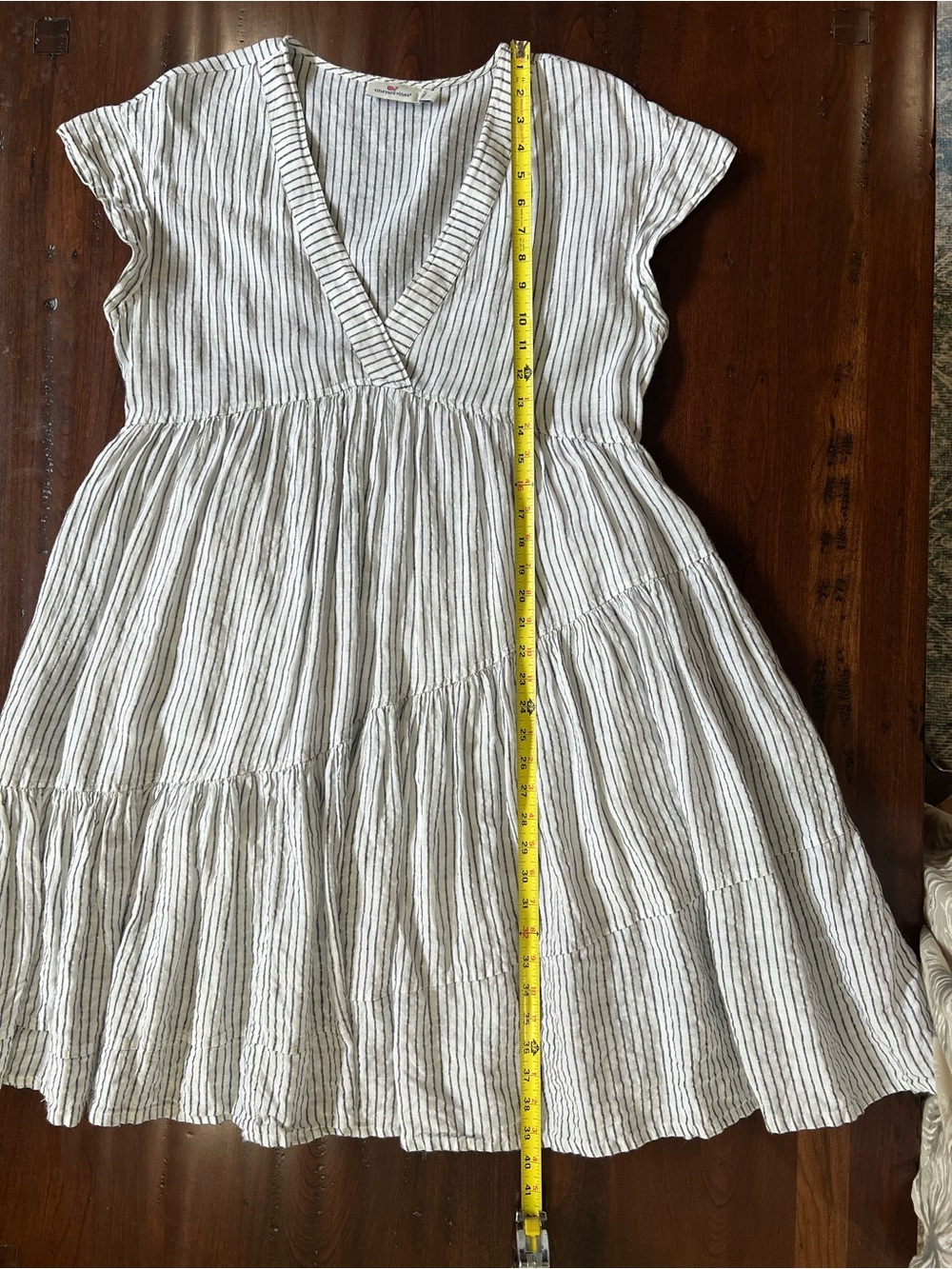 Vineyard vines Striped V-Neck Tiered Mini Dress in White and Black - Picture 6 of 9